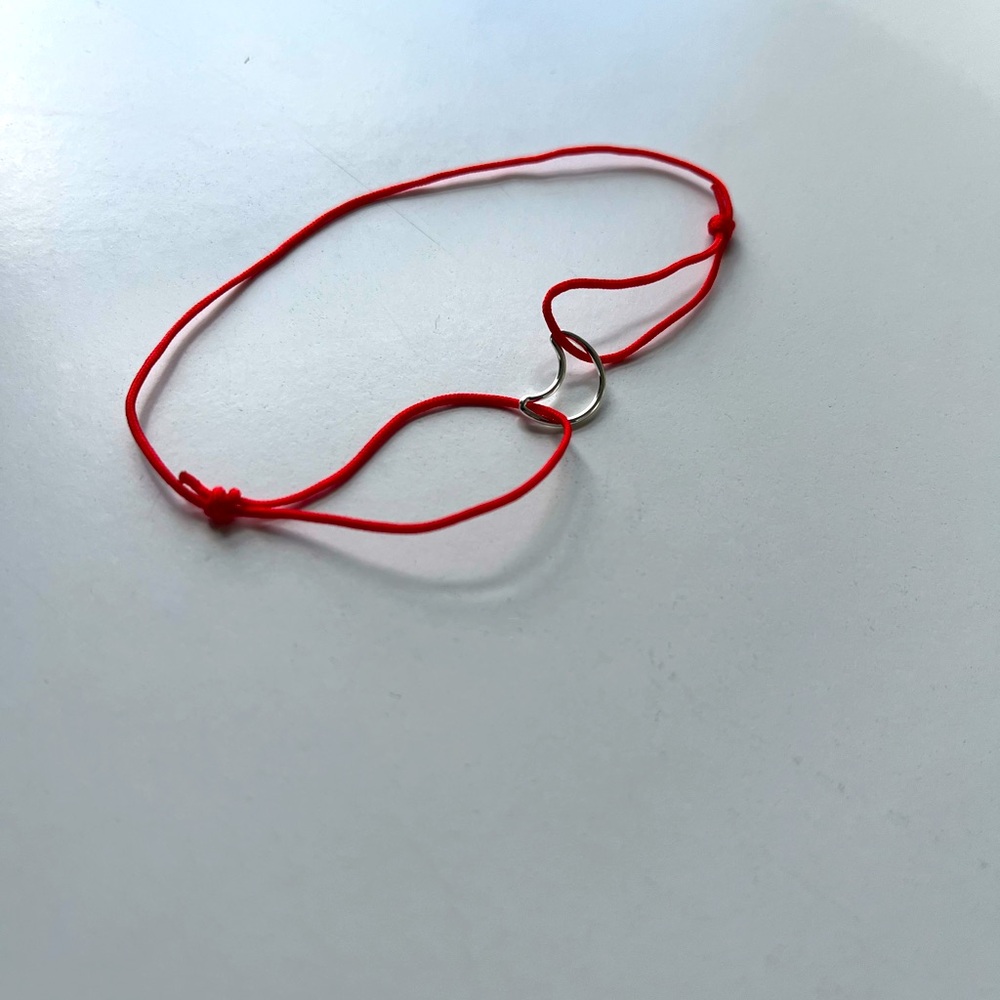 Silver Moon Bracelet - 10.5 mm Stainless Steel filled Charm in Red Silk String